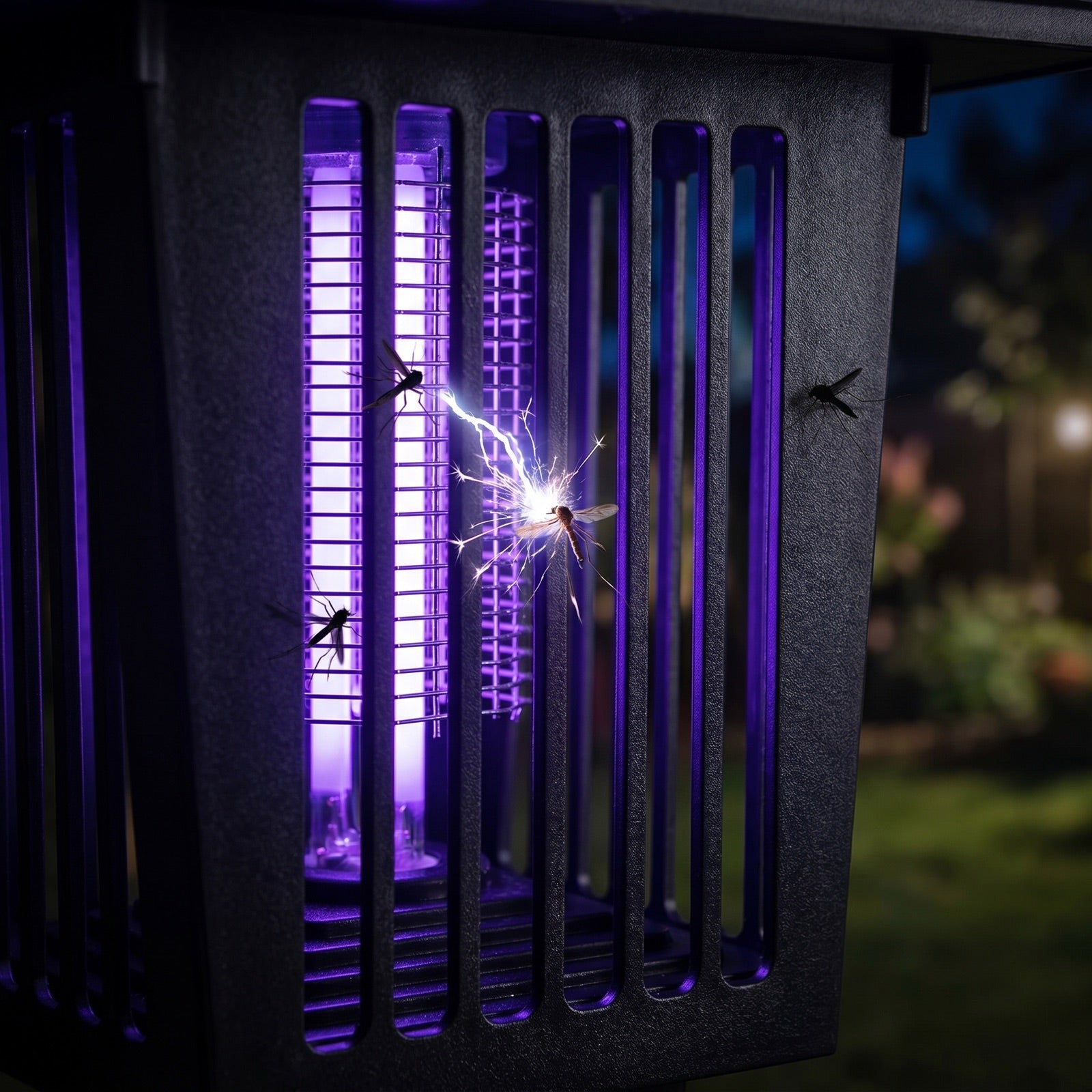 BugZap grid sparking as it catches insects at night