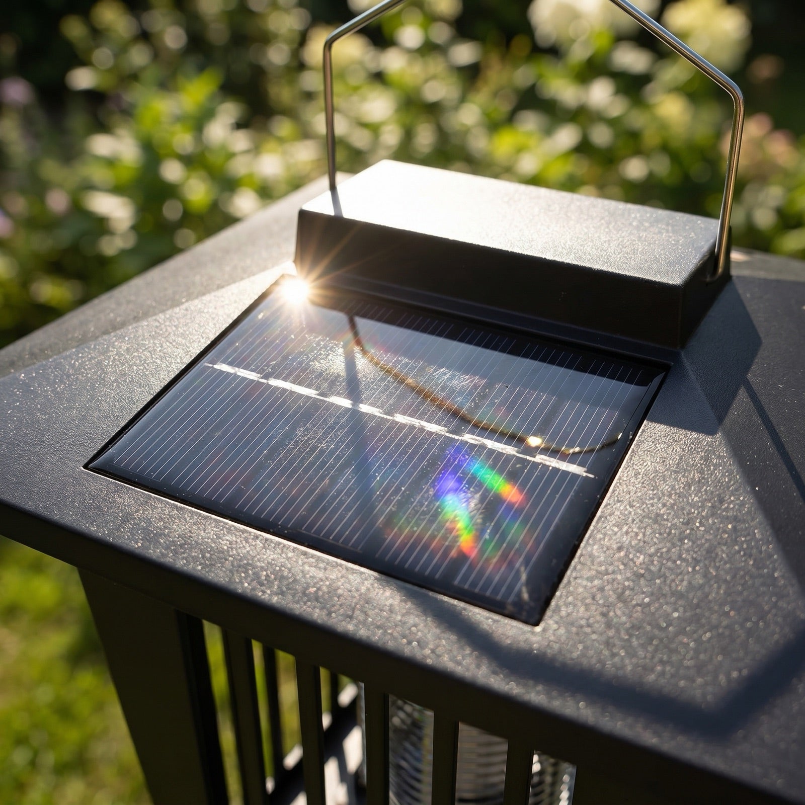 Solar panel charging in afternoon sun