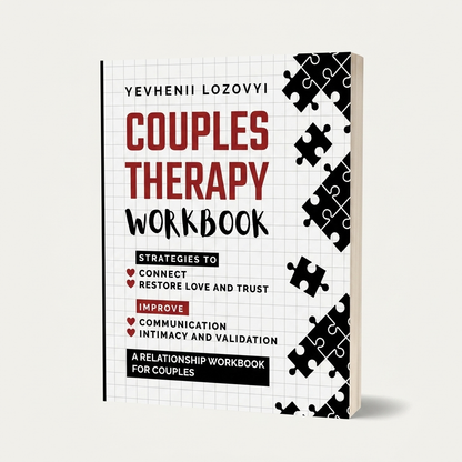 Couples Therapy Workbook at an angle showing the paperback spine and page edges