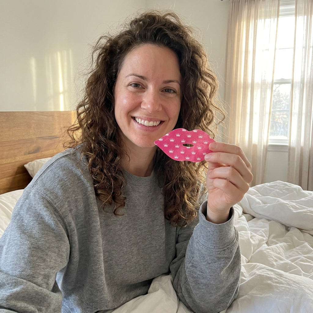 Customer style morning photo holding mouth tape